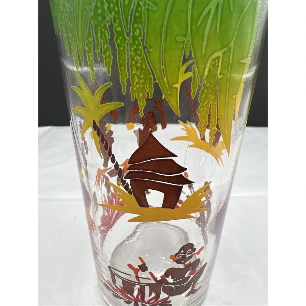 Set of 3 Vintage Federal Glass MCM Dancing Natives Tiki Tom Collins Glasses 6.75